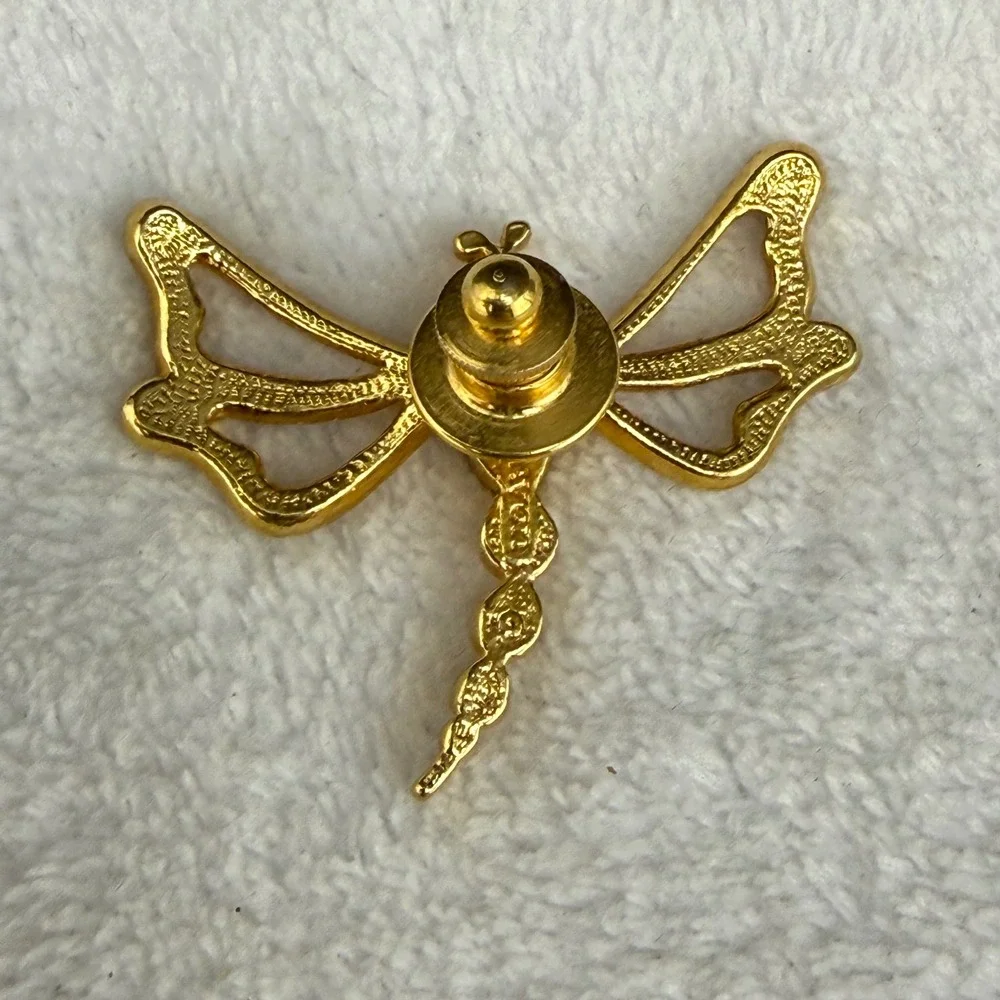 Vintage Avon Dragonfly Pin Gold Tone AB Crystal Rhinestone Small